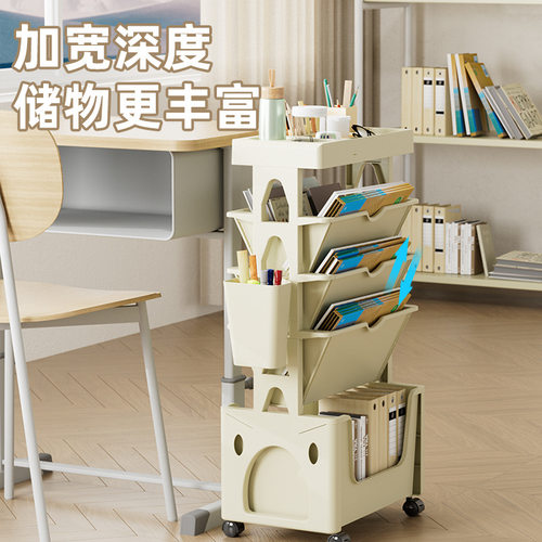 家用大容量可移动书架学生桌边落地办公室收纳架书本多层置物架