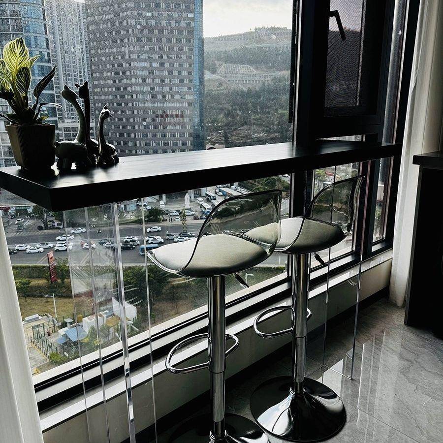 简约实木闲亚克力台桌休高脚XRE窄吧桌浮透明悬靠墙阳台吧台桌椅