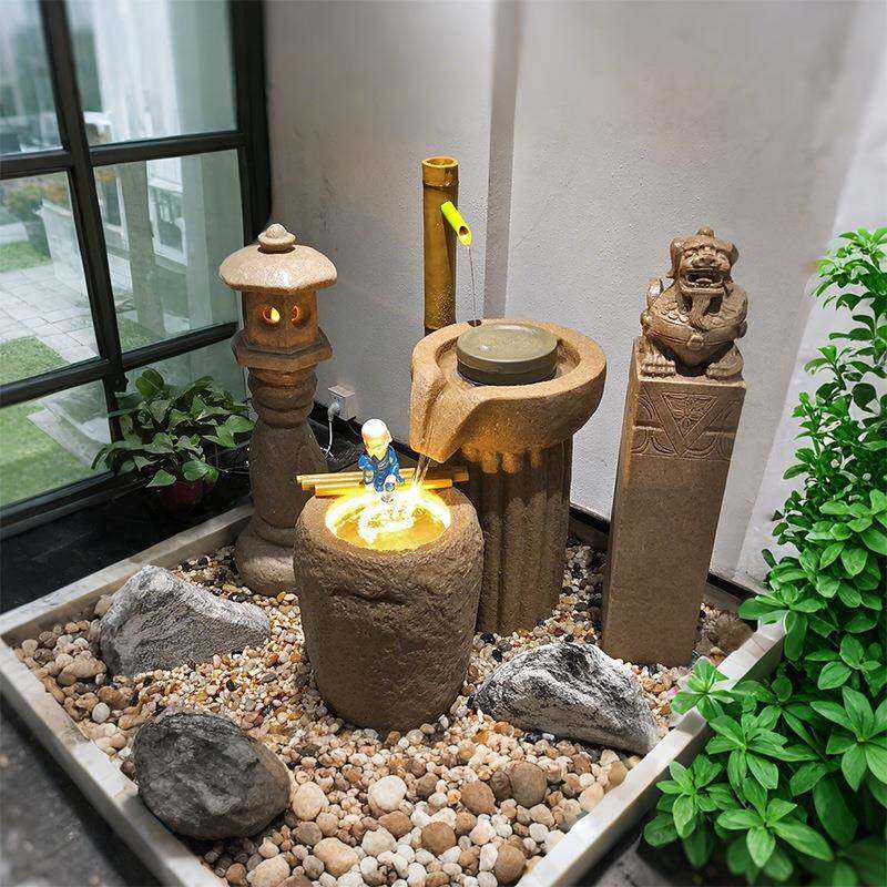 庭院流水摆件日式花园石磨水系景观台池DAO室内装户外阳鱼造景布