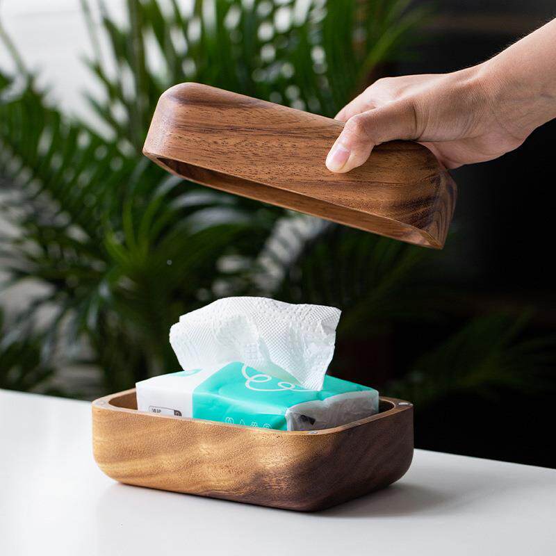 桌面纸巾盒抽纸盒茶中式原木色家厅用客餐厅意KTB几创简约胡桃木