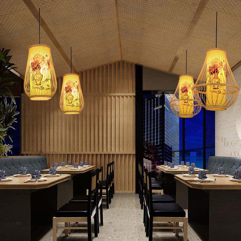 中式吊厅灯竹编式灯笼餐榻饭店LEE茶楼包间阳台竹子日榻米包邮