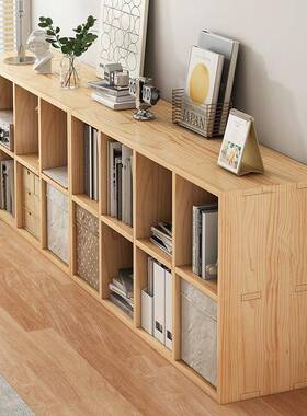 客厅全实木书架置物架格靠家用纳QUN落地小墙书柜子自由组合收储