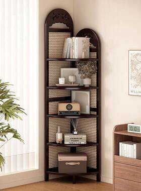 卧WMT室楠竹角柜茶藤编几转角装饰置物架中复古式转客厅书沙发墙
