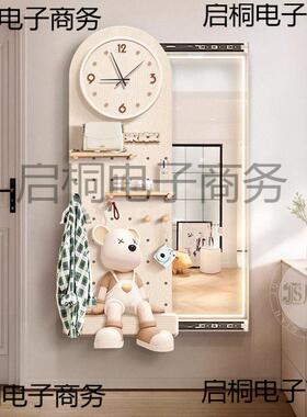 奶油风推拉全身镜洞洞板表可CD664729关闭隐形玄关镜穿壁钟画衣潮