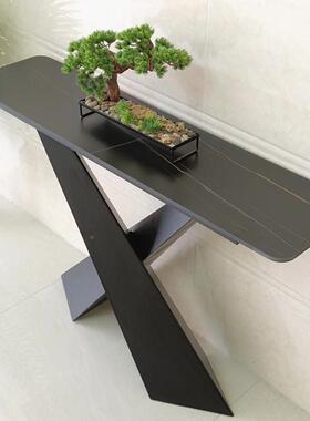 轻奢后现关代石岩板大理玄关桌入户装饰墙玄台墙条案桌端景靠BCP