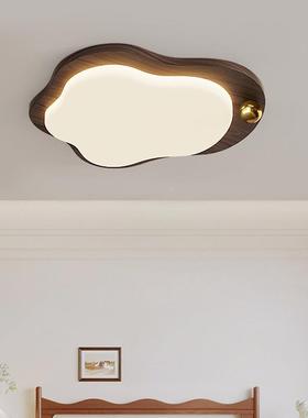 法式中古灯风鹅卵石感客厅厅吸顶护眼ed胡桃木纹奶油88327l风大主