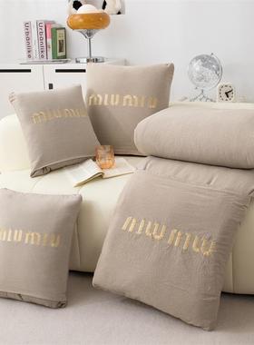 225新款A类ZHX全棉格子简约两用0办公车载休沙靠垫口袋抱发枕午被