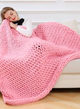 粗毛手工编织毯子拇指粗针织毯毛线盖沙发毯JTI线销售粗线毯子