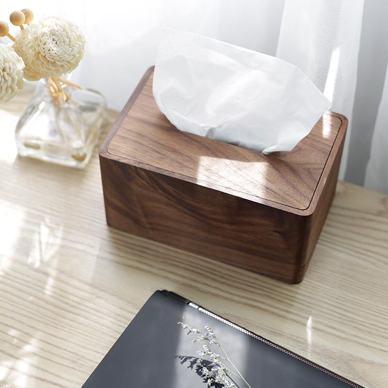 黑胡桃A01纸巾盒实木客厅抽木木制家用轻奢纸创盒中式餐巾纸抽盒