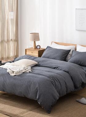 出口全棉床色织27058纯水洗棉三件套棉被套床单床笠纯色上用四品