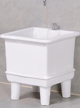 小正号拖把阳布池QGS陶瓷方形迷你墩布池卫生间洗拖池槽家用台地