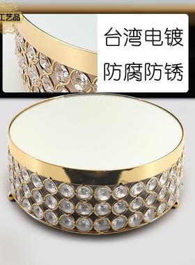 欧式铁蛋盘三层水晶镜宽果盘边面金属蛋糕盘艺水果托盘婚糕庆摆件