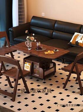 升功降茶几折叠移动两推车YGN实木茶台茶桌桌小户型客厅多能沙发