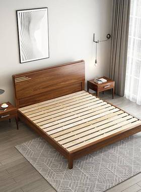 现代中储式胡桃木实木床1.8双人主卧物屉床婚床1.5简约BNB抽米高