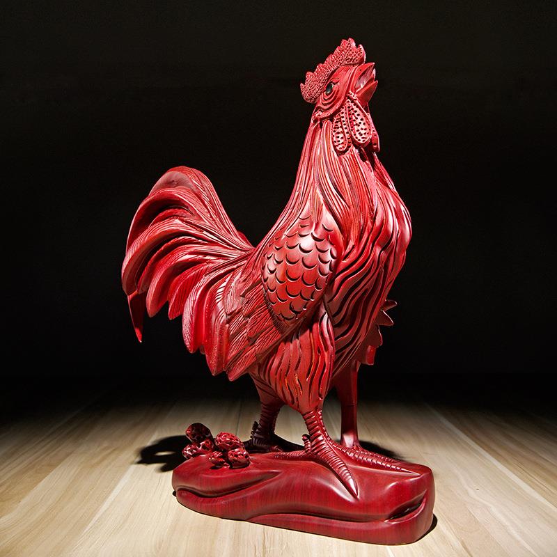 红花梨木雕大CJA公鸡摆件品木生质动物十肖鸡家居二电视柜装饰工