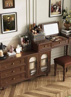 美XNM式实木妆斗柜体中古梳风卧室床台尾柜一转角法式复古化妆桌