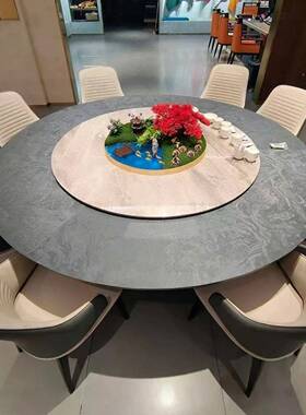 轻奢欧组式酒店岩板大桌圆带电动转盘别墅餐桌IWV椅合大饭店包厢
