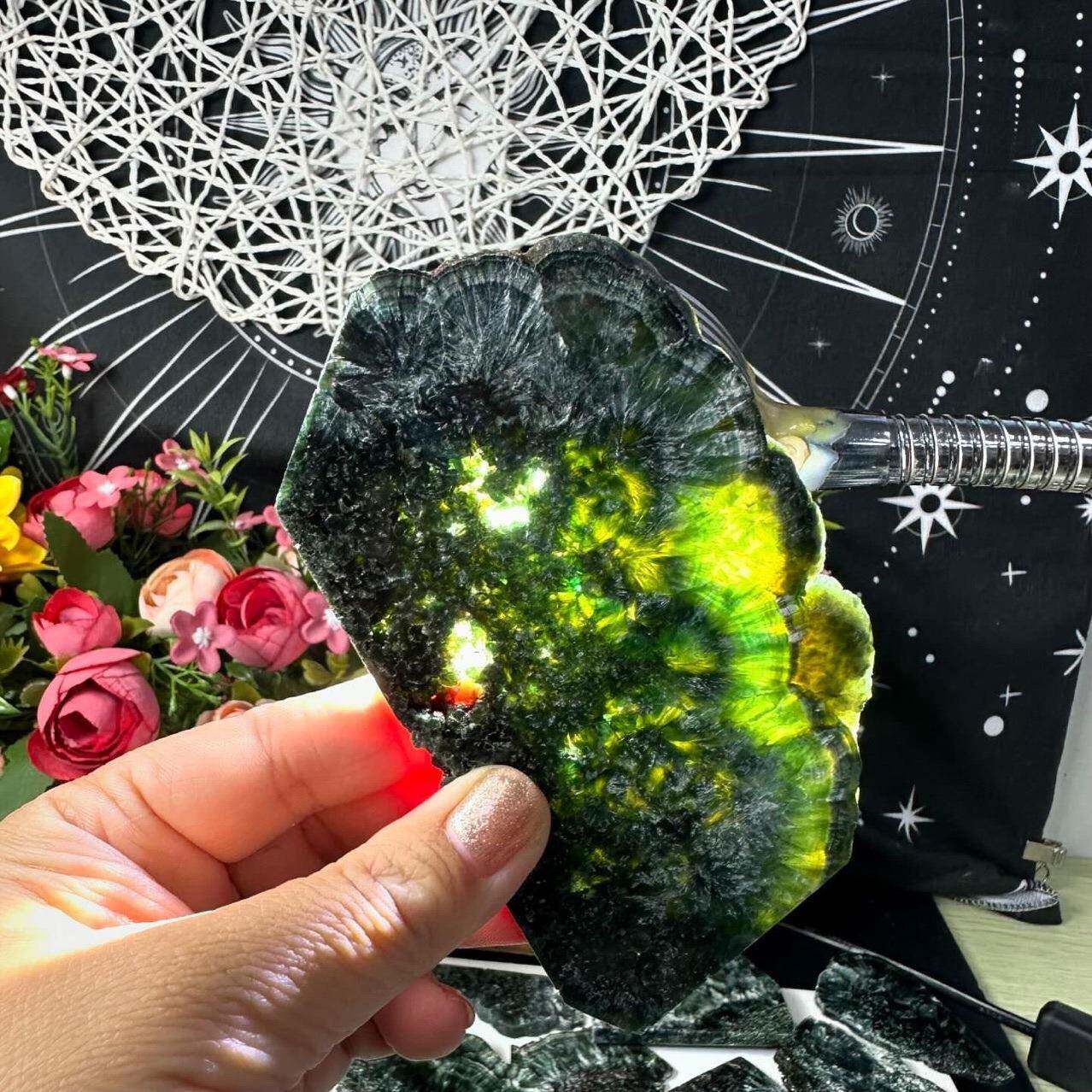 绿龙晶切水晶原石七星阵球风水垮片DDJ境居办家公桌面装饰摆件雕