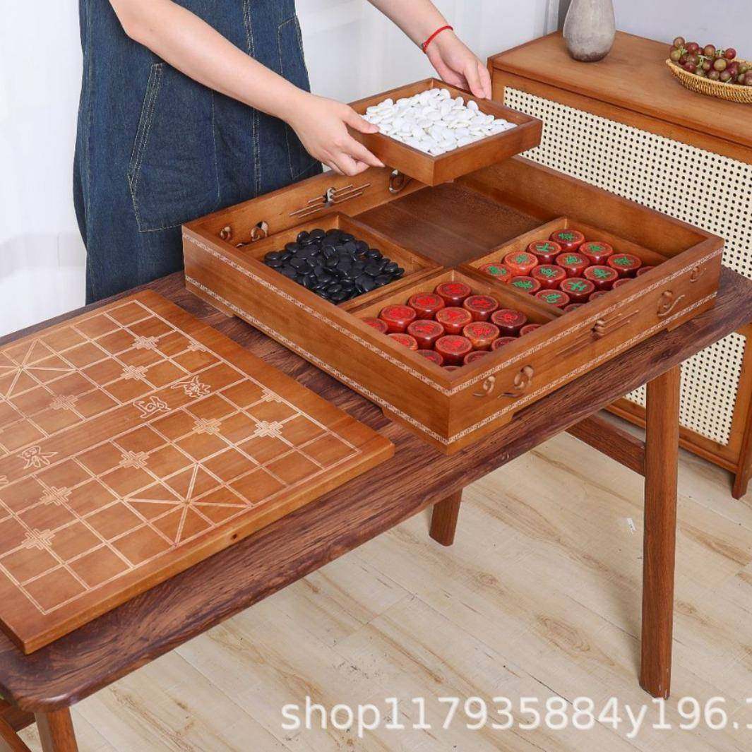 319实木中国象棋套装带棋送木盘五子棋多一合质象棋盘长辈实木象