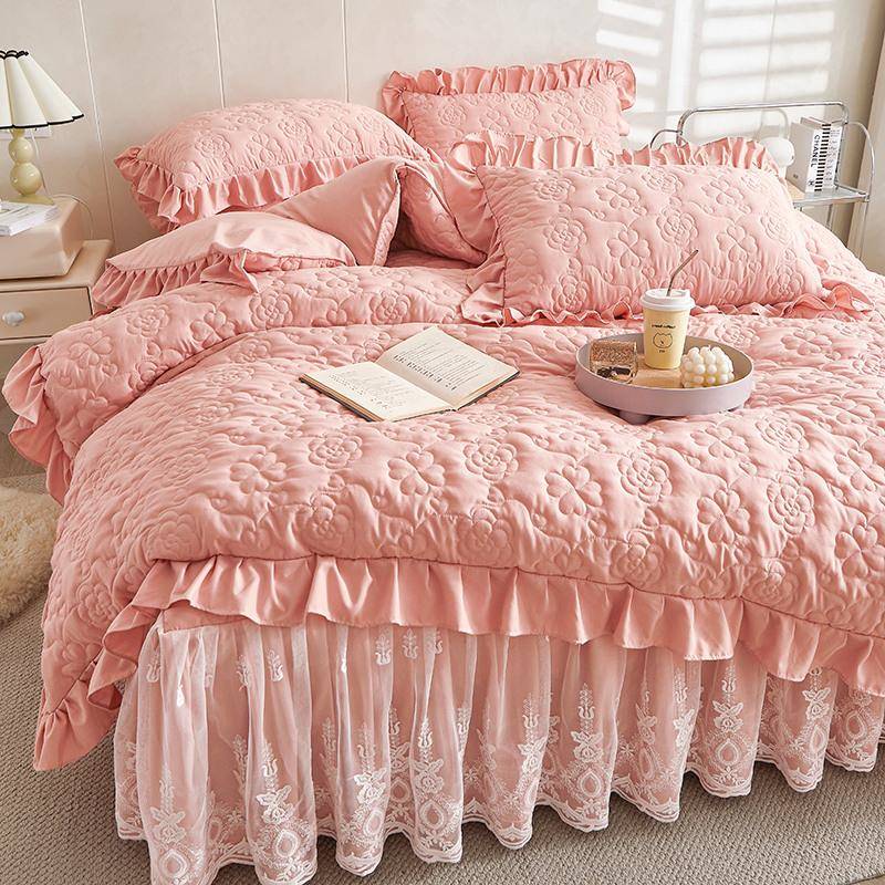 V5A类韩式公主4风四件套O夹棉荷叶边被F77JHJT5套床单蕾边丝花床