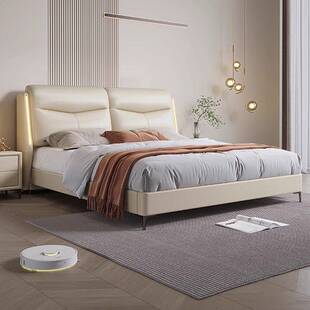现代简约轻奢意式极简皮床带灯高雅皮艺软包小户型婚床主卧双人床