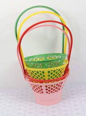 手提塑料篮子高提款大号绿色黄色菊花篮子花店用品手提编织花篮