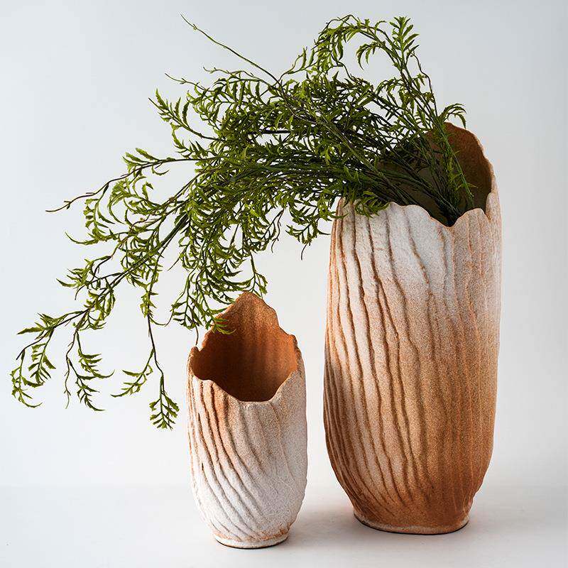 XOR极简陶瓷罐花瓶客厅样板房电仿视柜现装饰品树皮花艺插花代器