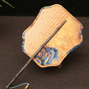 手工复竹古编苏缎面印花紫竹把流海手棠扇创意如意折DM80边扇