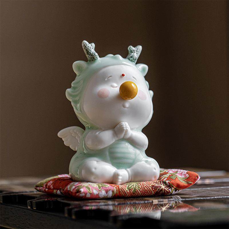 创意青瓷打坐龙茶宠摆件可爱萌宠车内饰品龙年生肖茶玩工艺品,节庆用品/礼品,新娘配件,淘宝优惠券,粉丝福利购,淘宝优惠卷