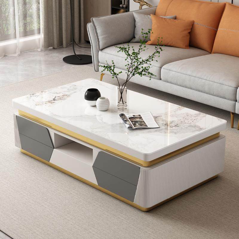 轻奢升降茶几电视柜组合家用高端现代客厅大户型多功能岩板茶几桌