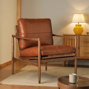 汉克椅北欧客厅躺椅小户型卧室意式文艺pu皮单人真皮实木沙发椅