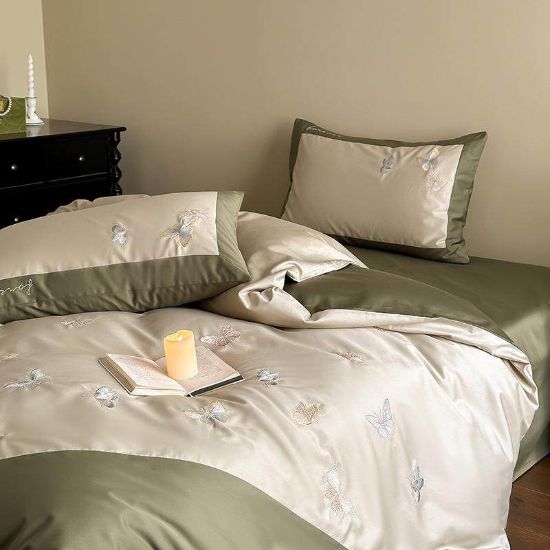 小清新100S长绒棉刺绣全棉四件套四季通用纯棉床上被套床单笠床品
