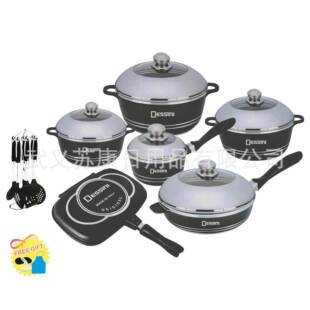 DESSINI23pcs件套不粘锅麦饭石锅具压铸铝锅套装组合盖现货