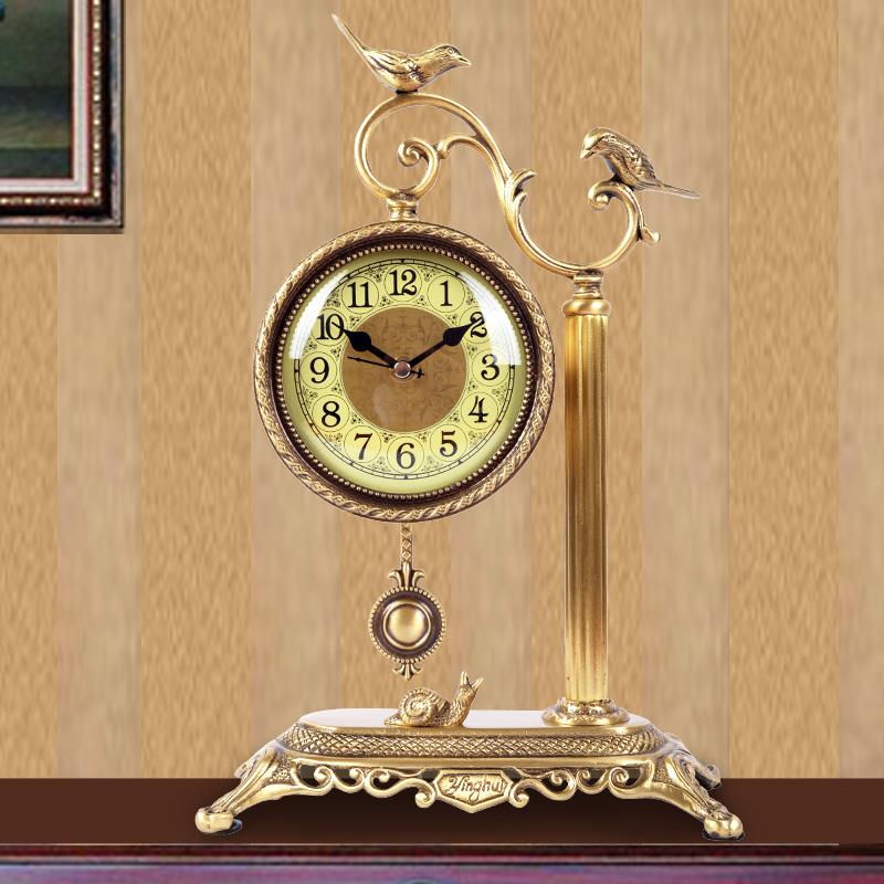 高纯铜新中式座钟风黄铜档表钟座钟水摆饰静音时钟客厅钟TQO表摆