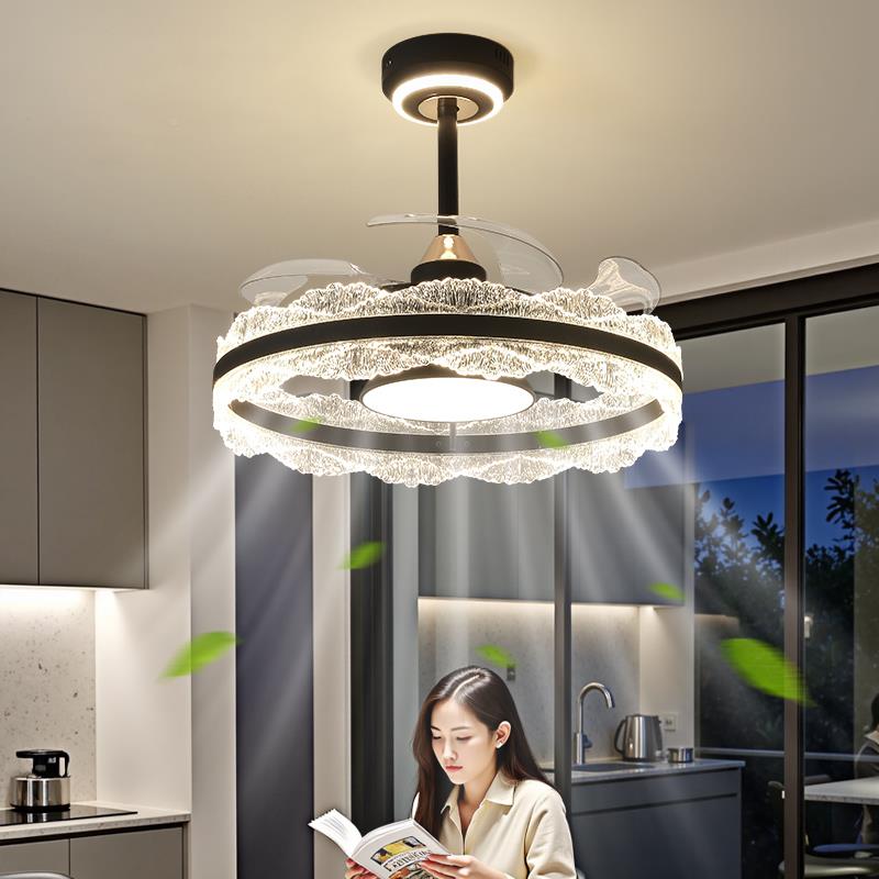 吊星惠普意扇灯吊扇隐形饭厅吊灯轻奢高级感卧灯室式餐极简饭厅吧