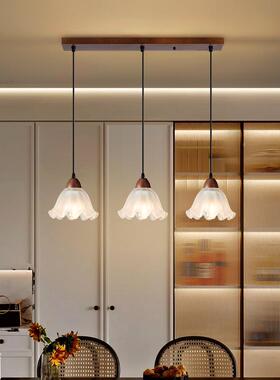 225新款中古风桃餐厅吊灯三头MDD-086木色卧室床头单灯头吊走0廊