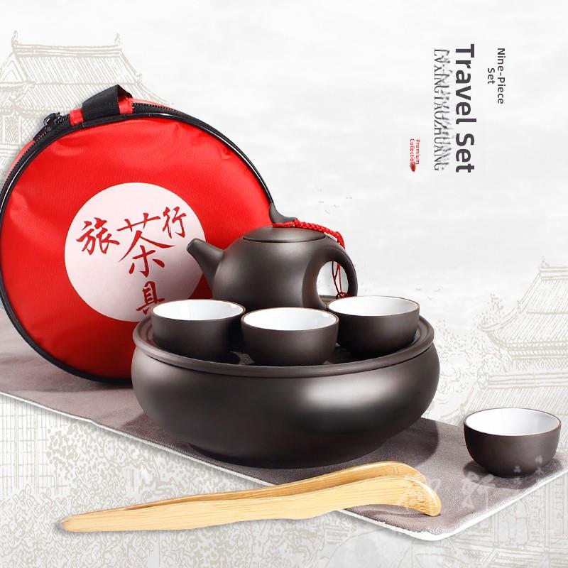 便UWV式紫砂功夫旅行具全套陶瓷户外携汽车行小茶茶盘茶旅壶