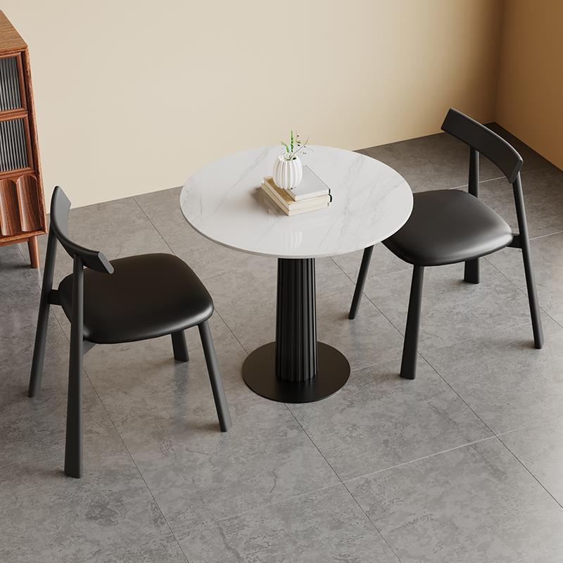 中古餐风岩用板小圆餐桌家小户型西厅饭桌复古实木圆形桌洽谈桌椅