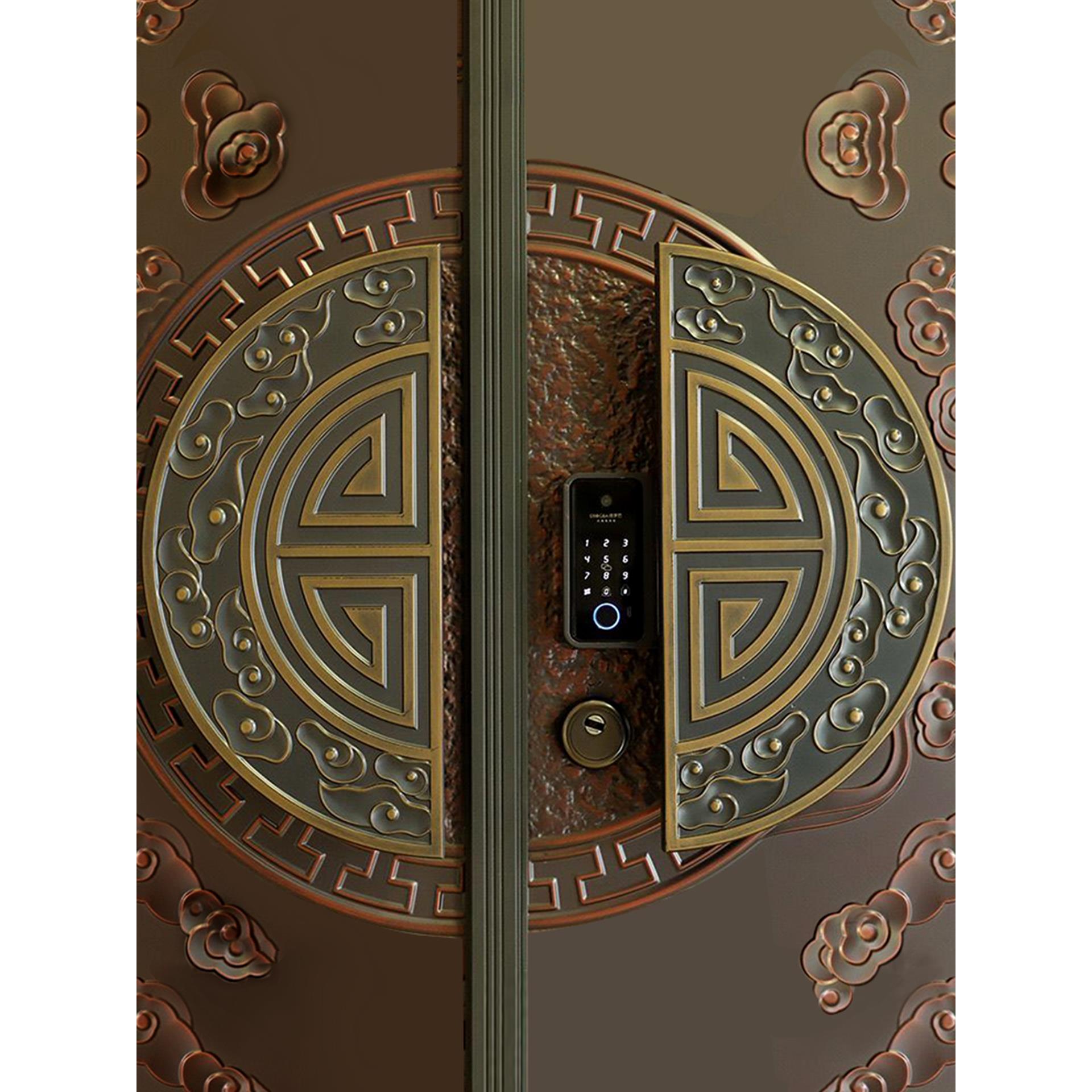 入口门指密数码锁中国门字块锁木门纹滑把手别墅门智ELP能门锁