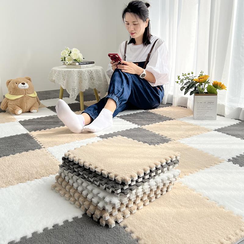 拼接地毯卧0688室满铺0in边s床毯女房间泡沬地垫耐脏客厅大面积6