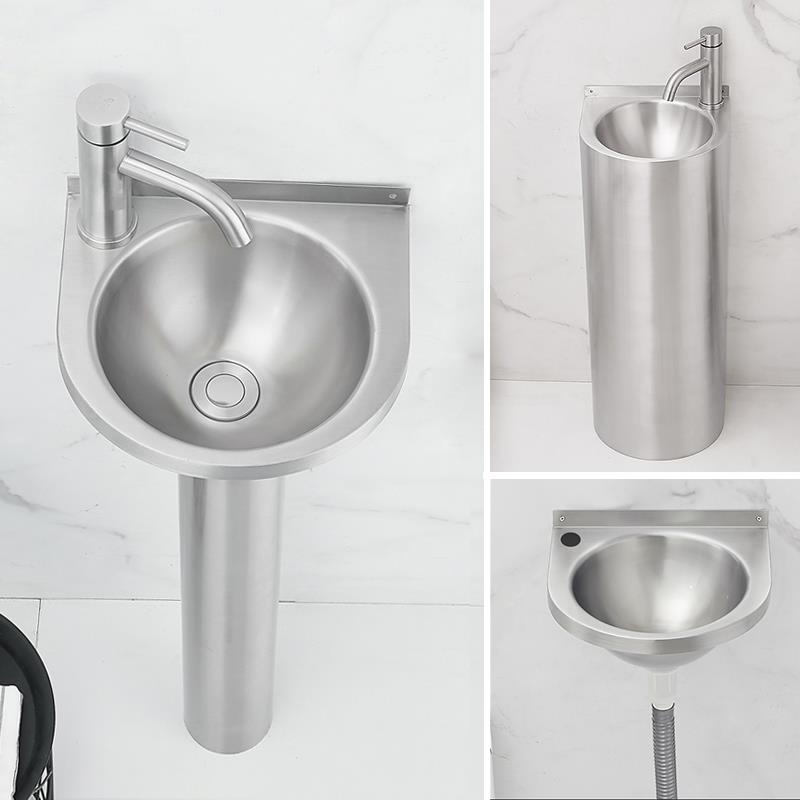 430不钢立柱盆小户型卫锈生间洗手盆面落地式阳台洗脸盆小号8267