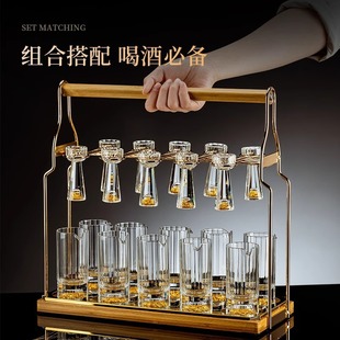 中国风白酒杯套装小号一口杯酒具水晶玻璃分酒器酒壶金箔礼盒装