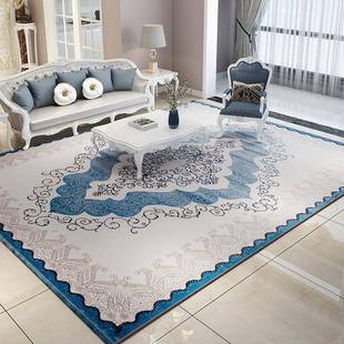 欧式丙纶地毯客厅美式轻奢蓝色沙发茶几毯家用主卧短毛免洗易打理