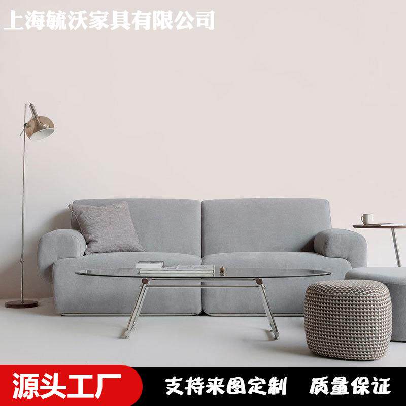 北欧棉麻布艺沙发客厅三人位大小户型设计师民宿公寓复古风绒布