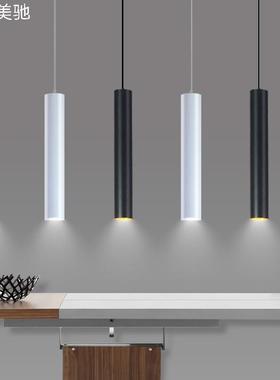led长筒吊灯吧台灯现代简约餐厅酒店前台单头商用圆柱黑色吊线灯