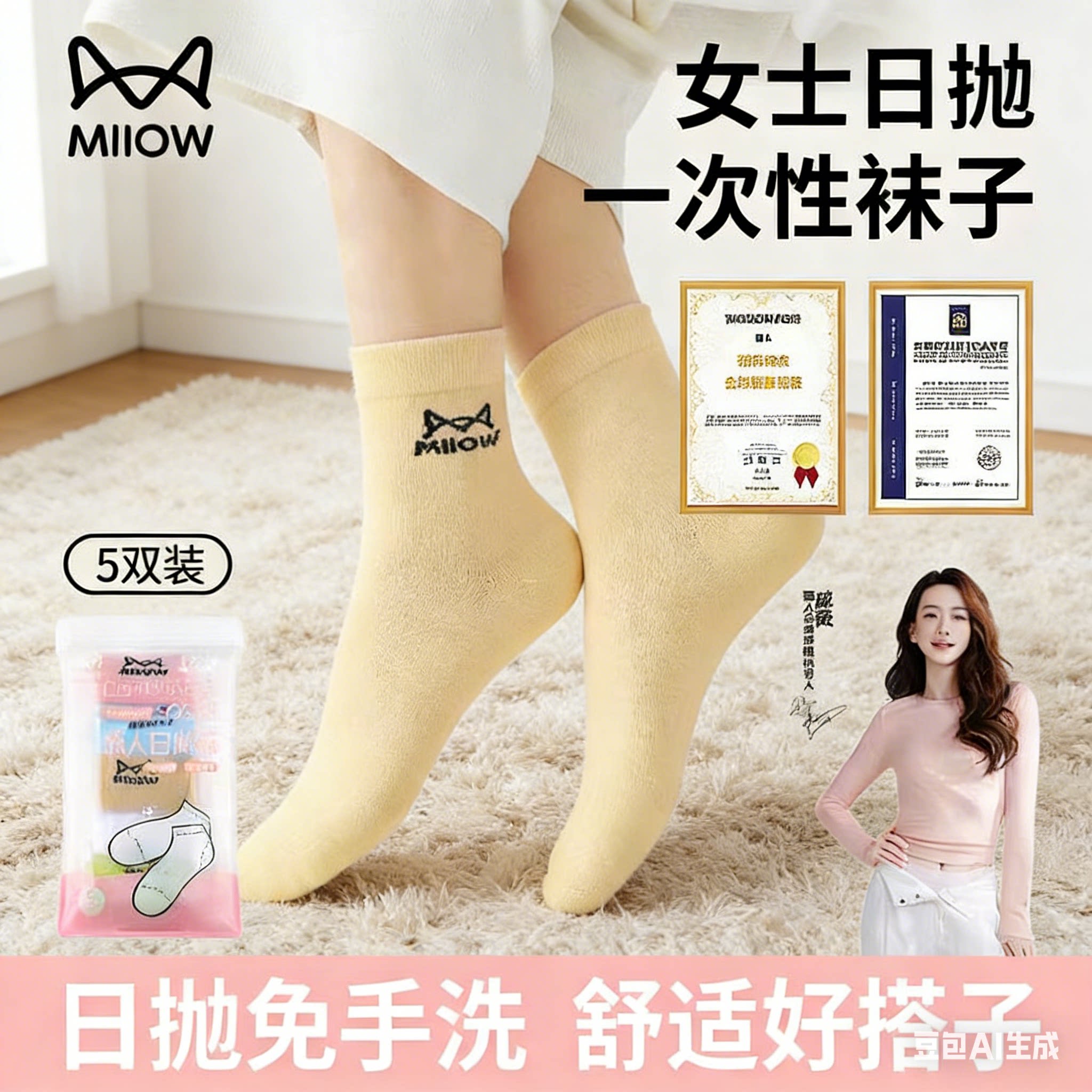 猫人一次性袜子免洗男女通用便携日抛防臭夏薄款男款女款中筒袜