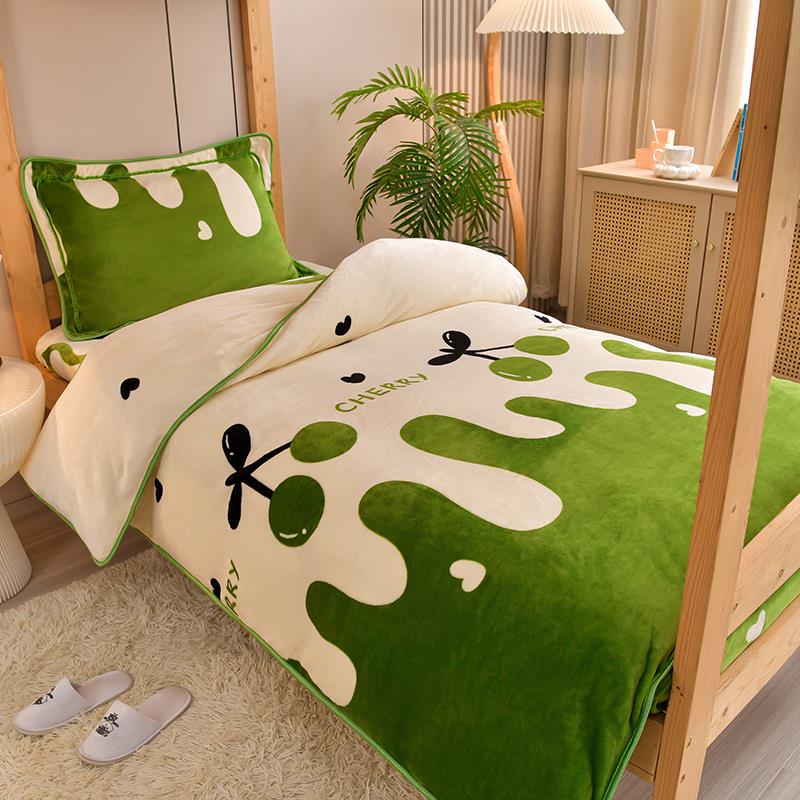 牛奶绒生宿舍专用床单三件笠套90x190米人床上珊瑚绒毛加绒学EEY