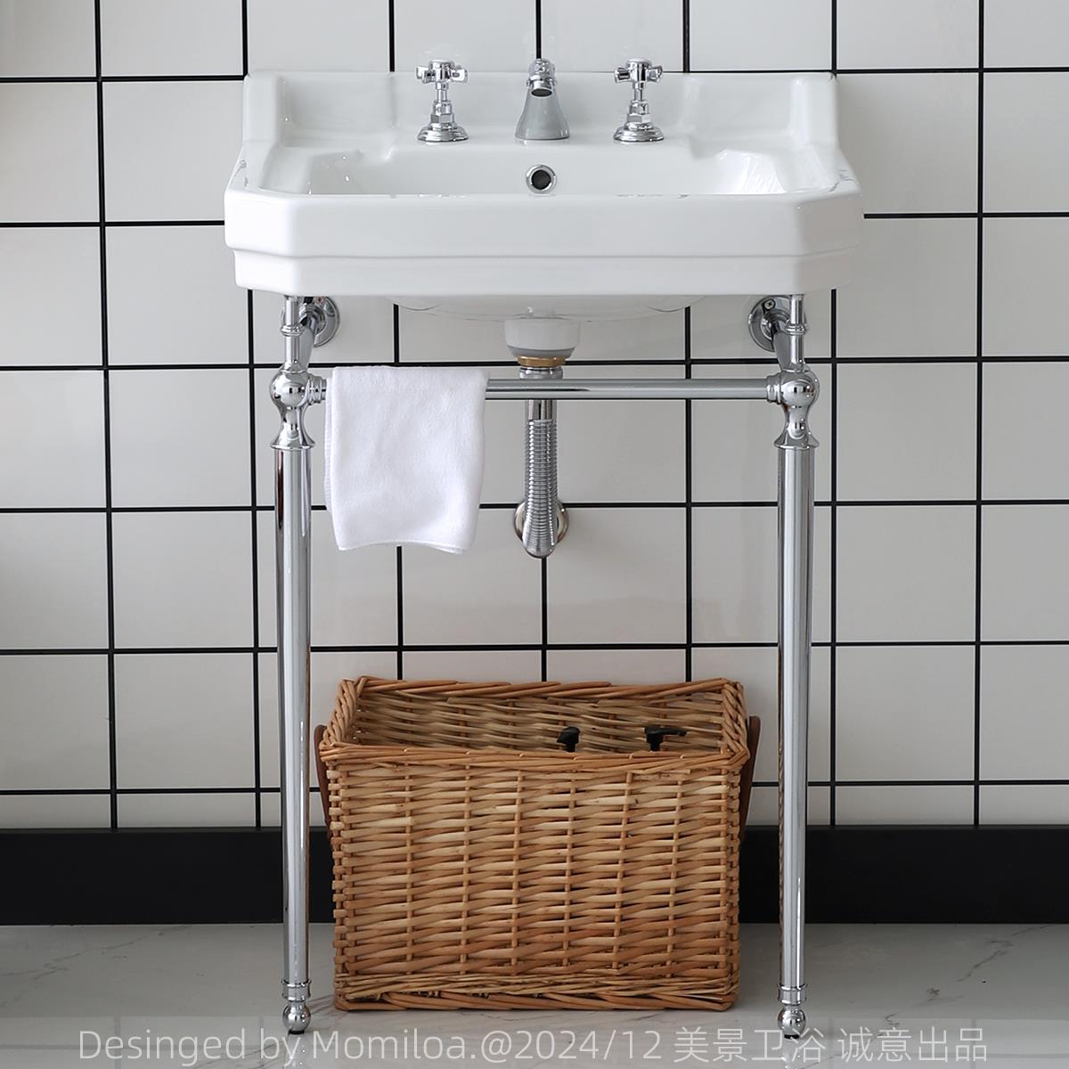 美景覆古落地式洗手盆支陶ST-A60架色化妆室阳洗台脸盆浴室柜一金