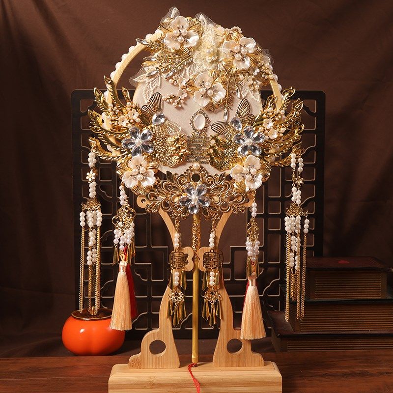 团扇新娘结婚diy材料包双色双面秀禾中式婚礼喜扇手工成品扇子女,家居饰品,工艺扇/团扇/喜扇/折扇,淘宝优惠券,粉丝福利购,淘宝优惠卷