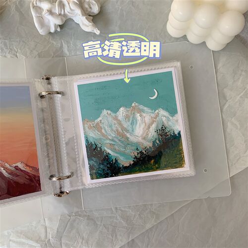 晃晃的手绘6*6cm方形迷你收纳册10cm油画棒透明小画册网红画册